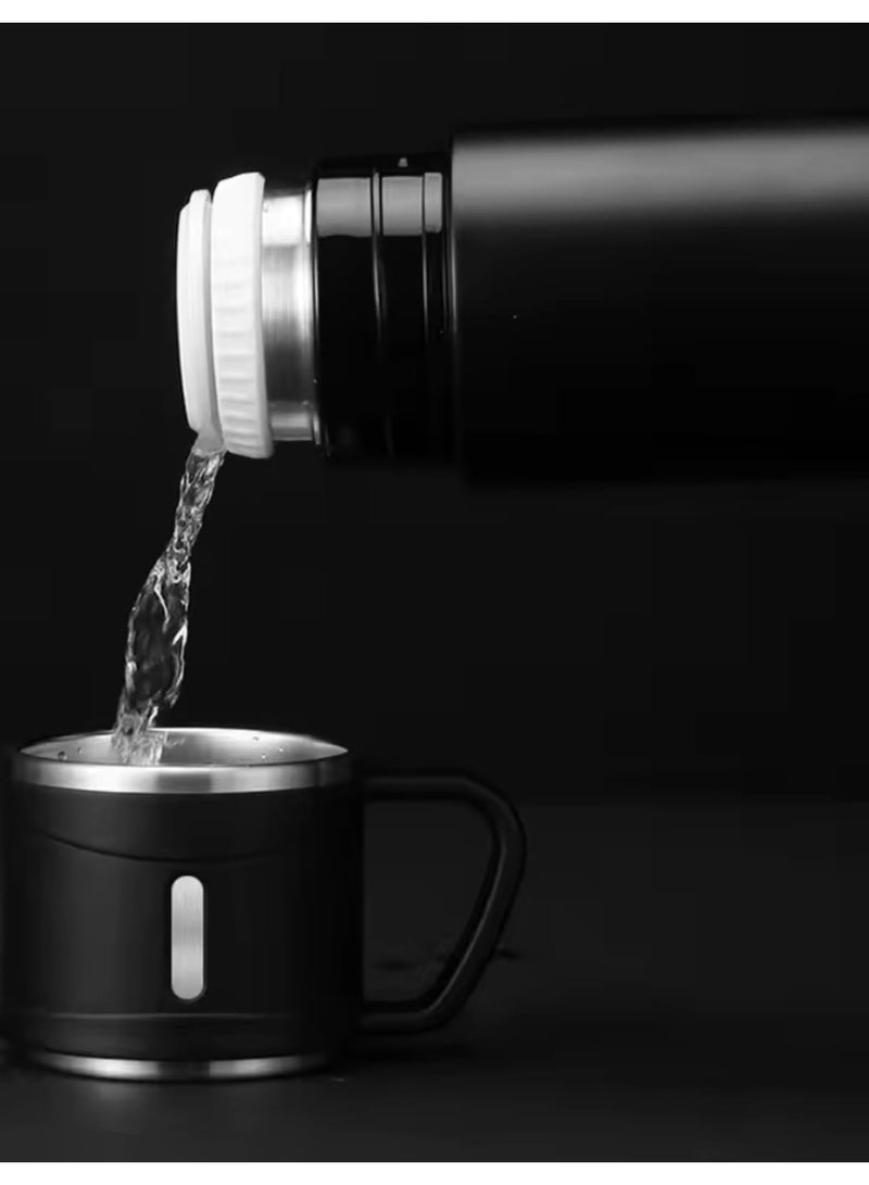 ايونلاين كوب قهوة معزول حراريا من الستانلس ستيل أسود , زجاجة مياه معزولةمن الستانلس ستيل بجدار مزدوج وتفريغ هواء من كونيا، مع غطاء و3 اكواب لمشروبات ساخنة، باردة، شاي، قهوة وسفر500 مل - Image 3